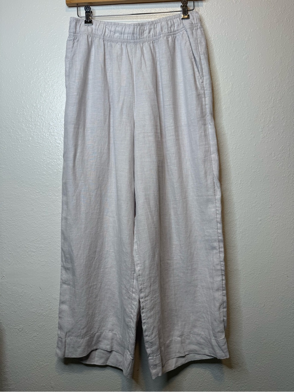 Tahari Women’s Wide Leg Linen Pull On Pants Light Beige Off White Size L Coastal